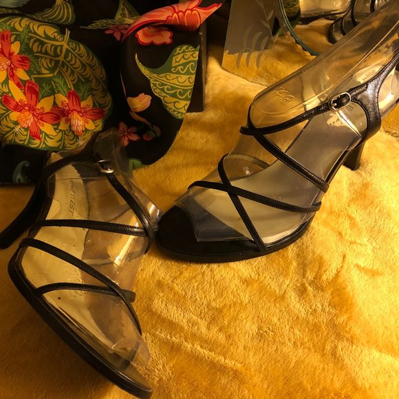 Black Leather Strappy Heels (Size 8.5) - Picture 5 of 6